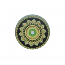 Cabochons Mandala, schwarz-grün-gelb, 20mm